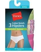 Hanes Women's 3 Pack Comfortsoft Cotton Stretch Hipster Panty
